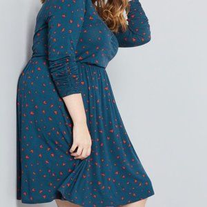 ModCloth Comfortably Curious Long-Sleeve Heart Print Knit Dress 2X